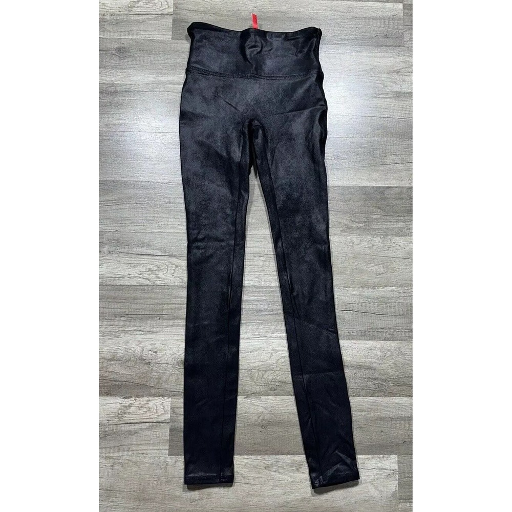 Spanx Faux Leather Leggings Womens SZ XS Mid Rise Power Waist Black